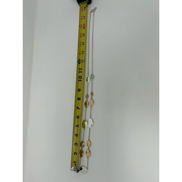 Swarovski Silver and Gold Tone Hammered Disc Necklace - Picture 4 of 7